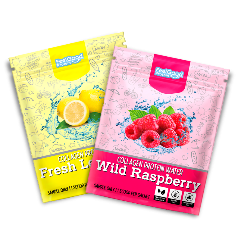 Feel Good Protein Water Sample Sachets Raspberry and Lemonade